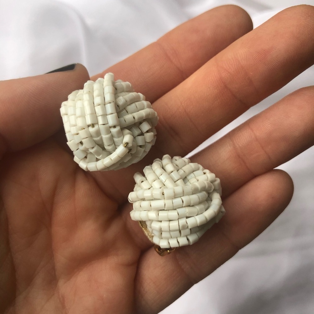 Vintage White Tassel Knot Earrings